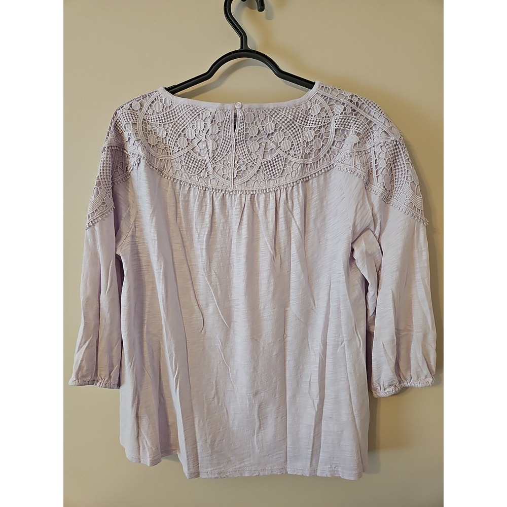 J Jill Blouse Women Small Heathered Light Lilac Gray Crochet Trim Modal Blend - Picture 9 of 15
